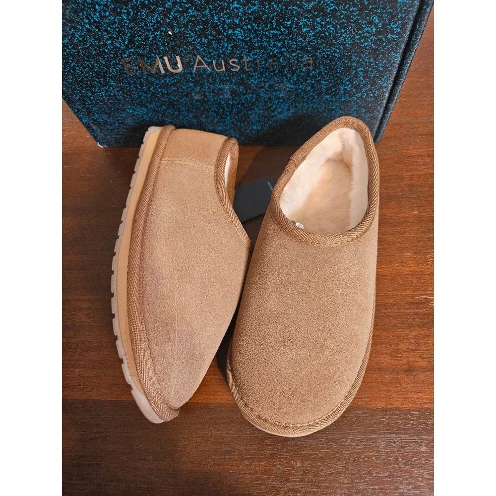 EMU Australia Wallaby Pico Kids Size 1 Chestnut Brown Wool Lined Suede Slippers